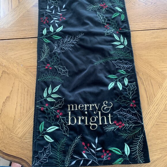 Christmas Table Runner Black Velvet Heavily Embroidered 71” X14” - Picture 4 of 6